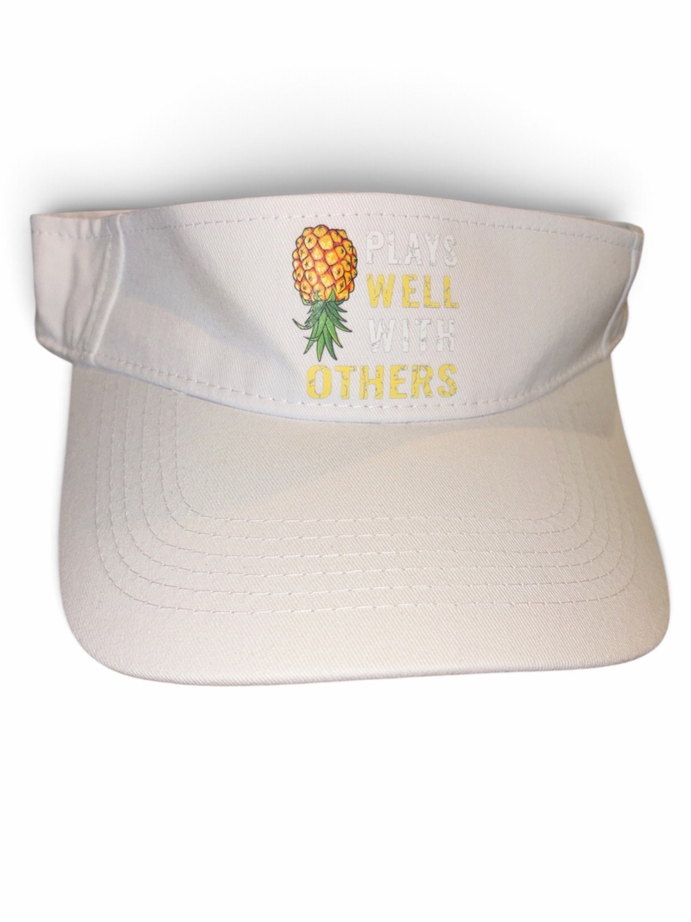 Plays Well With Others Upside Down Pineapple White Sun Visor Hat